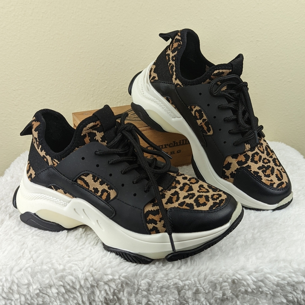 Steve Madden Leopard Print Fabric Chunky Tennis Shoes… Gem